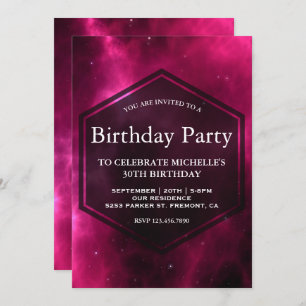 Moderne Hot Pink Space Galaxy Geburtstagsparty Einladung