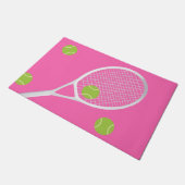 Moderne Hot Pink Tennis Racket Ball Rug Fußmatte (Schrägansicht)