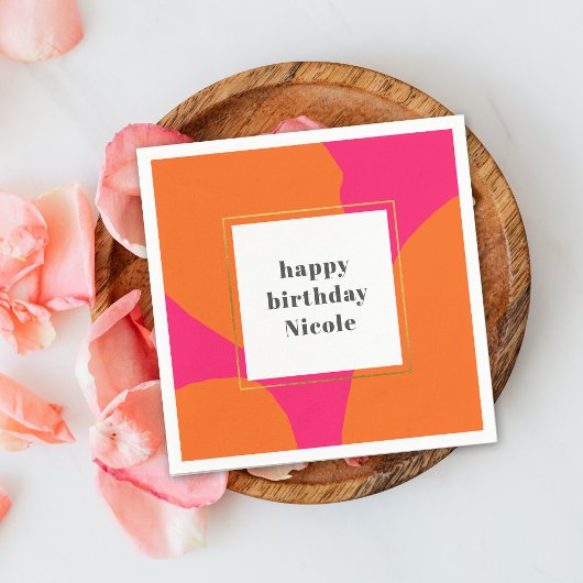 Moderne Hot Pink- und Orange-Abstrakte Geburtstags Serviette