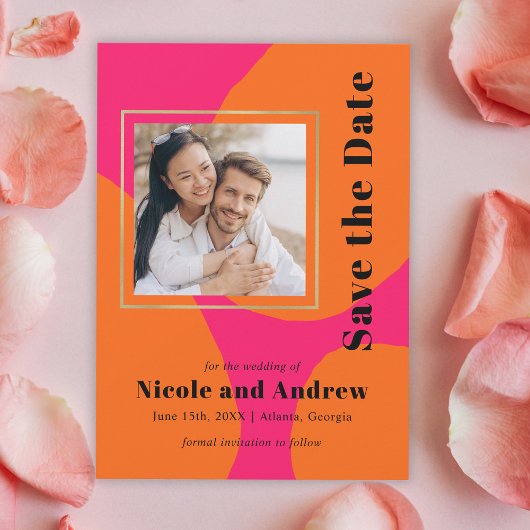 Moderne Hot Pink- und Orange-Hochzeiten retten das Save The Date