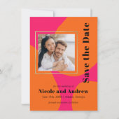 Moderne Hot Pink- und Orange-Hochzeiten retten das Save The Date (Vorderseite)