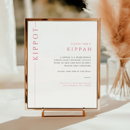 Moderne Hot Pink und weiße Bat-Mizwa-Kippah-Sign Poster