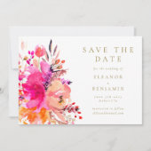 Moderne Hot Pink Wasserfarben Blumen Elegante Hoch Save The Date (Vorderseite)