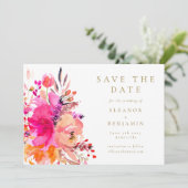 Moderne Hot Pink Wasserfarben Blumen Elegante Hoch Save The Date (Stehend Vorderseite)