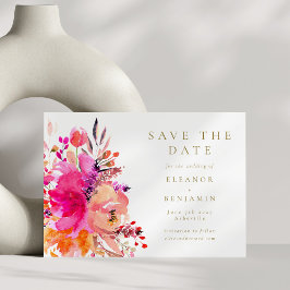 Moderne Hot Pink Wasserfarben Blumen Elegante Hoch Save The Date