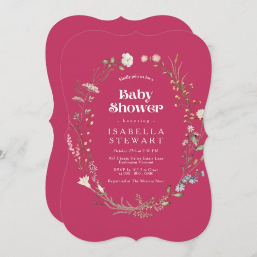 Moderne Hot-Pink-Wildblume Elegante Babydusche Einladung (Vorne/Hinten)