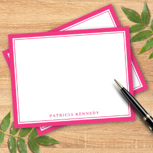 Moderne Hot Pink Zweifarbige Rand Name Personalisi Mitteilungskarte