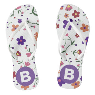 Moderne hübsche farbenfrohe florale lila Monogramm Badesandalen