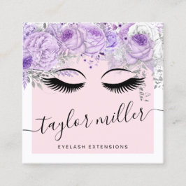 Moderne hübsche lila Bläschen-Wimpernverlängerunge Quadratische Visitenkarte
