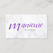 Moderne hübsche lila Maniküre aus weißem Marmor Visitenkarte (Vorderseite)