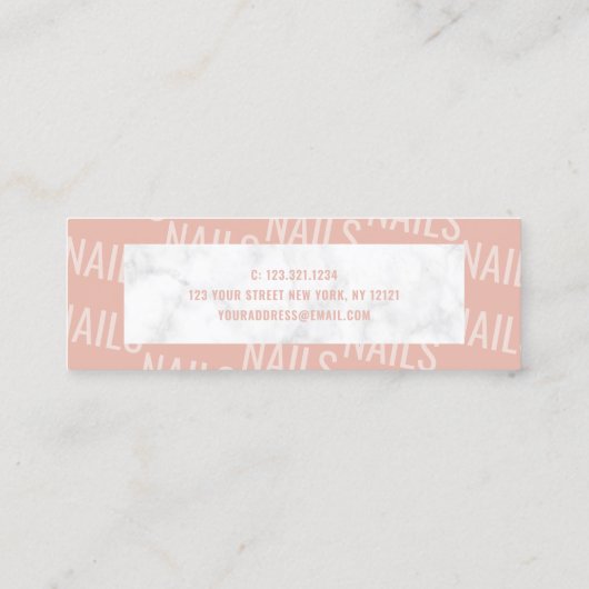 Moderne, hübsche Marmor- und Rosa-Nägel Mini Visitenkarte (Rückseite)