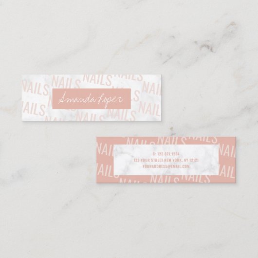 Moderne, hübsche Marmor- und Rosa-Nägel Mini Visitenkarte (Vorne/Hinten)
