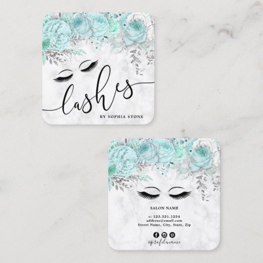 Moderne, hübsche Pfefferminze aus weißem Marmor Quadratische Visitenkarte (Vorne/Hinten)