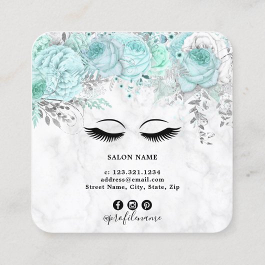 Moderne, hübsche Pfefferminze aus weißem Marmor Quadratische Visitenkarte (Rückseite)