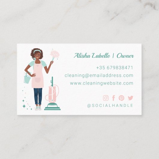Moderne Hübsche Reinigung und Haushaltshilfe für F Visitenkarte (Rückseite)