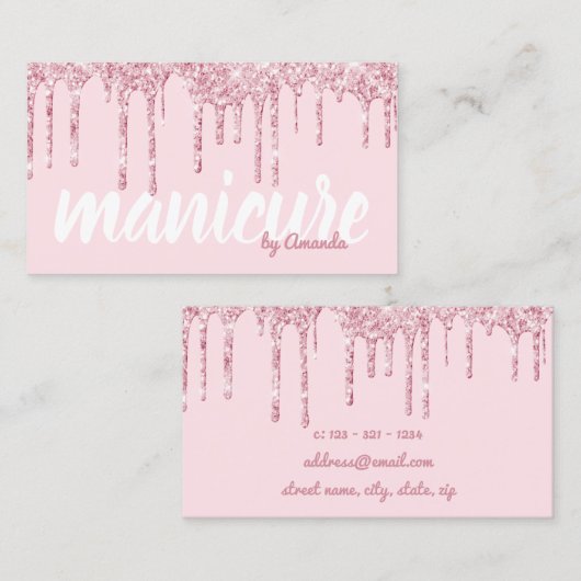 Moderne hübsche Rose Gold Glitzer Tropfen Maniküre Visitenkarte (Vorne/Hinten)