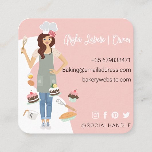 Moderne Hübsche Süßbäckereidienste für Frauen Rosa Quadratische Visitenkarte (Rückseite)