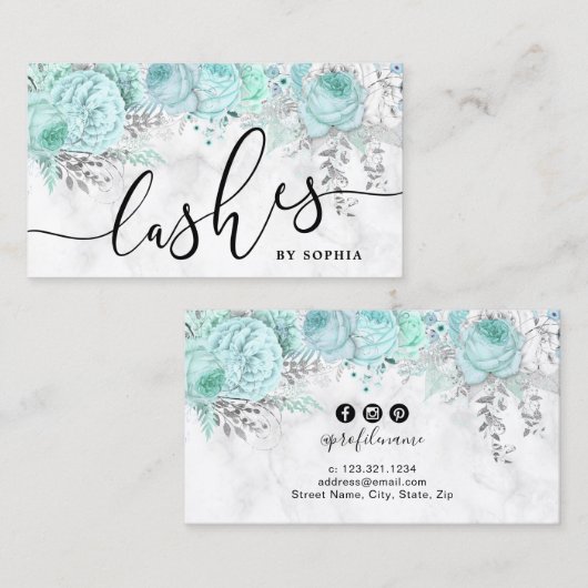 Moderne, hübsche und blumenweiße Marmorsäulen Visitenkarte (Vorne/Hinten)