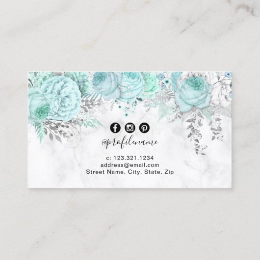 Moderne, hübsche und blumenweiße Marmorsäulen Visitenkarte (Rückseite)