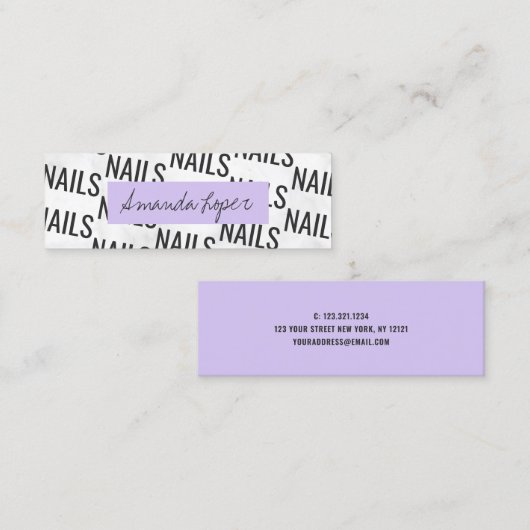 Moderne hübsche weiße Marmor schwarz lila Nägel Mi Mini Visitenkarte (Vorne/Hinten)