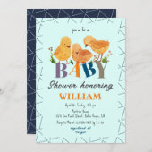 Moderne Hühnerfamilie farbenfrohe Letters Baby Dus Einladung (Vorne/Hinten)