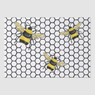 Moderne Hummeln, die über Bienenmuster fliegen Seidenpapier
