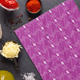 Moderne Hund Kopf Linienzeichnung Rosa Weiß  Geschirrtuch