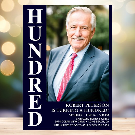 Moderne HUNDRED Foto 100. Geburtstagsparty Einladung