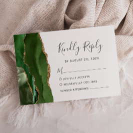 Moderne Hunter Green Gold Agate Hochzeit RSVP Karte