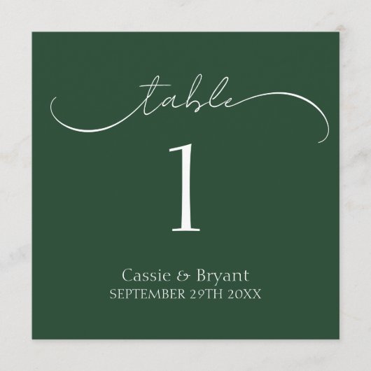 Moderne Hunter Green Script Hochzeitsskrippe-Tisch Programm (Vorderseite)