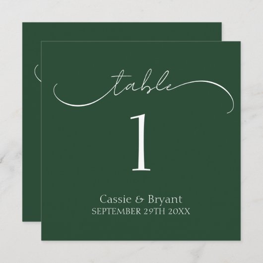 Moderne Hunter Green Script Hochzeitsskrippe-Tisch Programm (Vorne/Hinten)