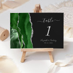 Moderne Hunter Green Silver Agate Dark Wedding<br><div class="desc">Der links Rand dieser eleganten,  modernen Hochzeitskarte verfügt über einen Jäger-grünen Aquarellstreifen,  der mit Imitaten aus silberfarbenem Glitzer bestickt ist. Der anpassbare Text kombiniert silbergraue Handschrift,  kursiv und kopperplate Schriftart auf einem schwarzen Hintergrund.</div>
