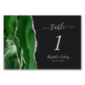 Moderne Hunter Green Silver Agate Dark Wedding Tischnummer (Vorderseite)