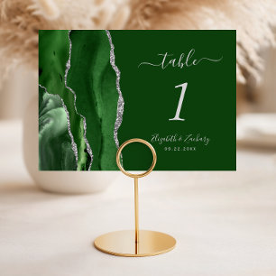 Moderne Hunter Green Silver Agate Hochzeit Tischnummer