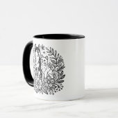 Moderne Husky- und Katzen-Linienkunst Tasse (Vorderseite Links)