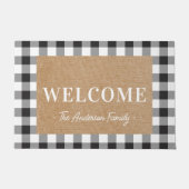 Moderne Hütte Buffalo Karo Familienname Fußmatte (Vorderseite)