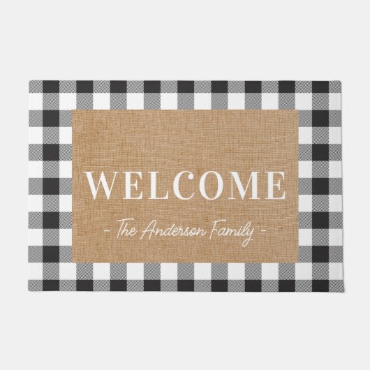 Moderne Hütte Buffalo Karo Familienname Fußmatte (Vorderseite)