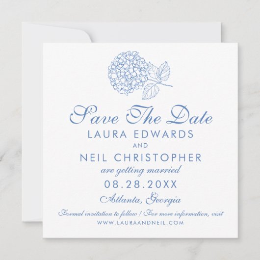 Moderne Hydrangea Dusty Blue Floral Wedding Save The Date (Vorderseite)
