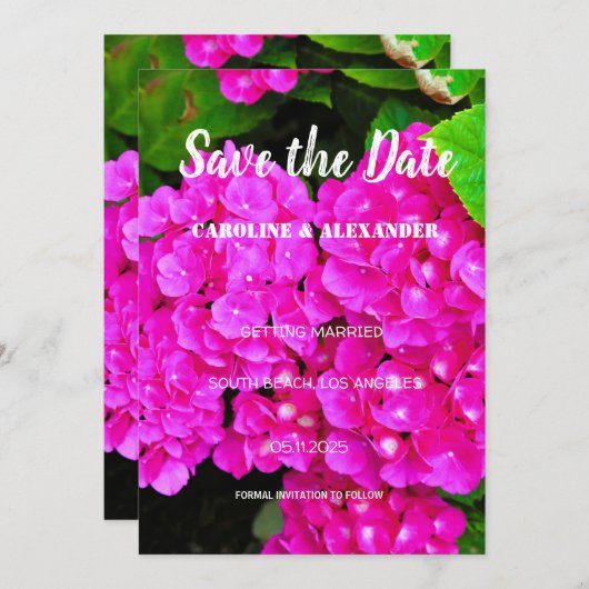 Moderne Hydrangea rosa Blume Sommerhochzeit Save The Date (Vorne/Hinten)