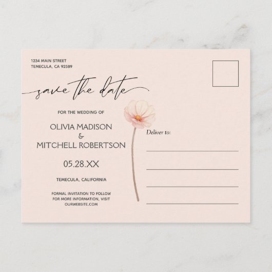 Moderne Hydrangea-Rose sind Save the Date dunkel Postkarte (Rückseite)