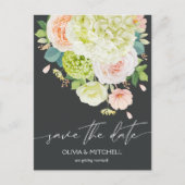 Moderne Hydrangea-Rose sind Save the Date dunkel Postkarte (Vorderseite)