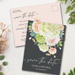 Moderne Hydrangea-Rose sind Save the Date dunkel Postkarte