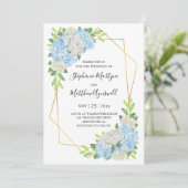 Moderne Hydrangea White Roses Geometric Wedding Einladung (Stehend Vorderseite)