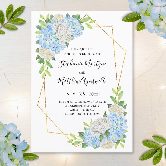 Moderne Hydrangea White Roses Geometric Wedding Einladung