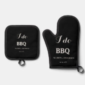 Moderne i do Grillen Brautparty Verlobung Ofenhandschuh & Topflappen-Set (Vorderseite)