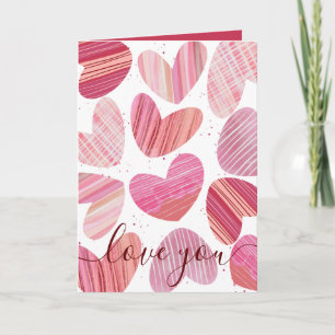 Moderne I Love You Valentinstag Rosa Herzen Karte