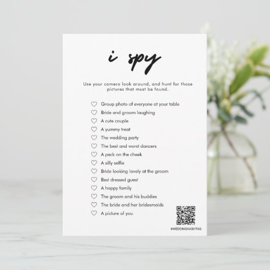 Moderne I Spy Wedding Game Card Einladung (Stehend Vorderseite)