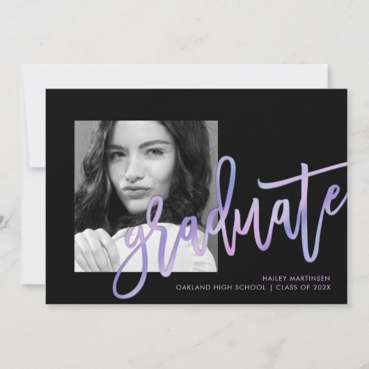 Moderne Ice Lila Ombre Foto Graduation Party Einladung (Vorderseite)