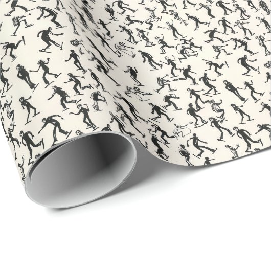 Moderne Ice Skaters Winter Sketch Weihnachten Geschenkpapier (Rolleneckpunkt)