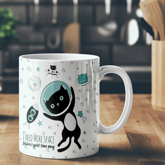 Moderne ich brauche mehr Platz Black Cat Cartoon Kaffeetasse